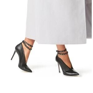 Jimmy Choo Lark 100 Studded Black Bootie Leather Heels Size 39.5